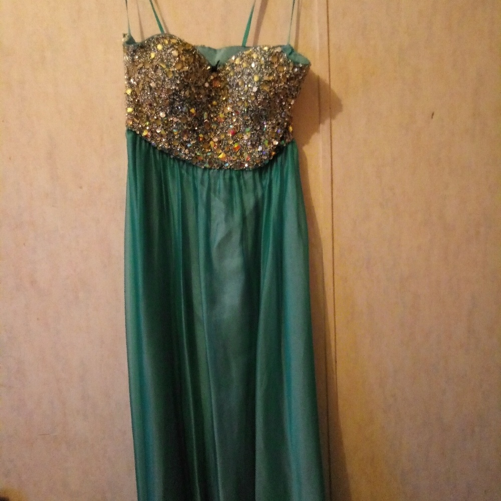 Light blue almost teal prom dress